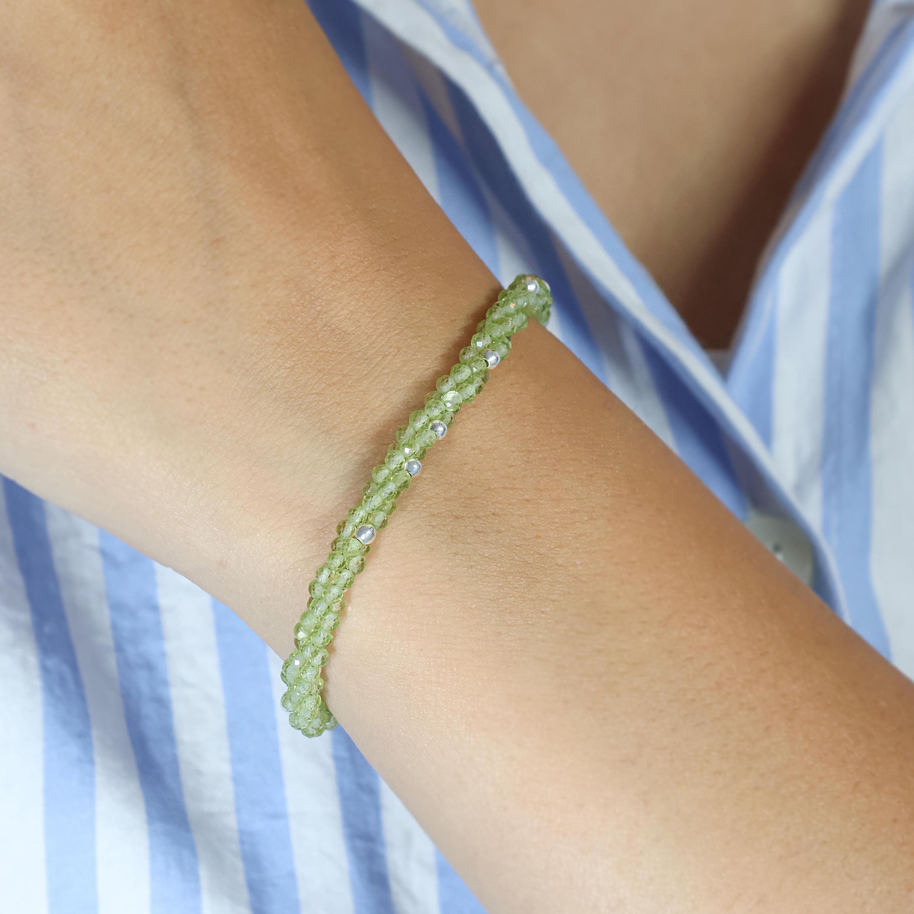 Faceted peridot Beads twist bracelet, Silver bracelet, Handmade bracelet for women, Beaded jewelry, AAA Peridot bracelet, Gift for her