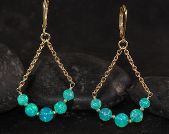 Feuer Grüner Opal Ohrringe für Frauen, Natürliche Opal Edelstein Handgemachte Ohrringe, 925 Silber Ohrringe, Opal Zarte Ohrringe, Geschenk für Sie