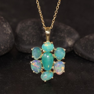 Genuine Green Opal Gemstone Pendant Necklace, Fire Green Faceted Opal Pendant Necklace, Handmade Necklace, Birthstone Gift for Her