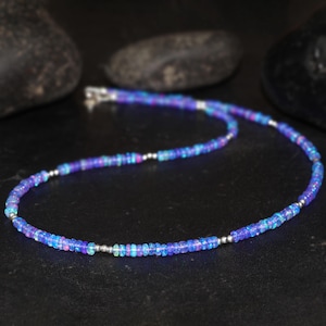 Dainty lavender opal beaded necklace for women, Minimalist necklace for her, October birthstone opal jewelry, AAA Ethiopian opal necklace