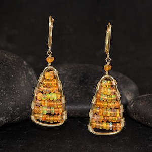 Orange Fire Opal Dangle Earrings for Women, Genuine Orange Opal Gemstone Dangle Earring, 925 Silver Earrings, Handmade Earring, Gift for Her