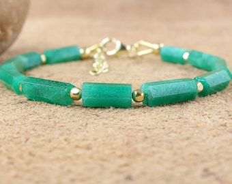 Natural Raw Emerald Hexagon Pencil bracelet for women, Gold bracelet, AAA Emerald bracelet, 925 Sterling silver bracelet, gift for her