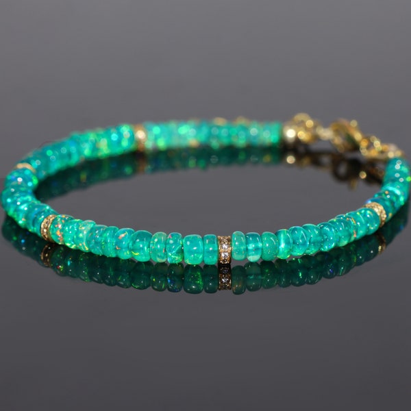 Bracelet de perles d'opale de feu verte naturelle pour femme, bracelet femme, bracelet minimaliste, bracelet en argent sterling 925, cadeau pour elle