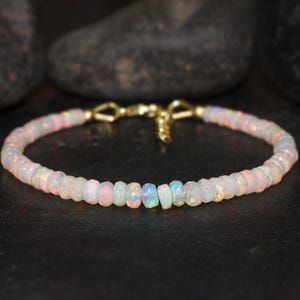Faceted opal beaded bracelet, natural fire opal beaded bracelet,