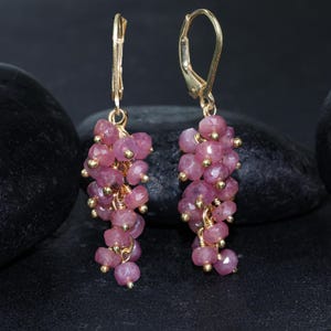 Ruby faceted bead earrings for women, red ruby earrings, Handmade earrings, Minimalist earrings, Anniversary gift, Gifts for her