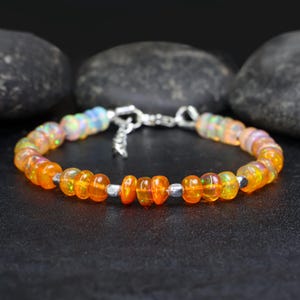 Big Size orange fire opal beaded bracelet, shaded opal bracelet, AAA Orange opal jewelry, Handmade Opal bracelet, Women Opal Bracelet