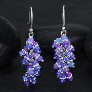 Lavender fire opal earrings for women, Natural fire opal earrings, Vintage fire opal earrings, October birthstone, AAA Ethiopian opal