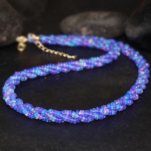 Natural fire Lavender opal twisted beads necklace for women, Vintage fire opal necklace, October birthstone opal jewelry, AAA Ethiopian opal