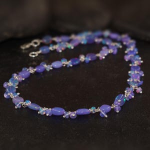 Natural Lavender Opal Gemstone Tumble Beads Necklace, Multifire Opal Gemstone Beads Necklace, Handmade Necklace, October Birthstone Jewelry