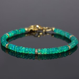 Bracelet de perles d'opale de feu verte naturelle pour femme, bracelet femme, bracelet minimaliste, bracelet en argent sterling 925, cadeau pour elle image 2
