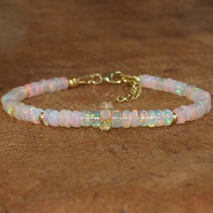 White opal beaded bracelet, charm bracelet, 925 Sterling silver bracelet, Natural fire opal bracelet, AAA Ethiopian opal bracelet for her