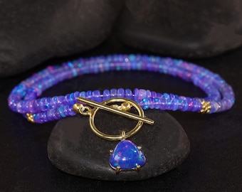 AAA Lavender Opal Gemstone Beads Necklace, Multifire Opal Charm Pendant Necklace, Delicate Opal Charm Jewelry, Birthstone Gift for Her