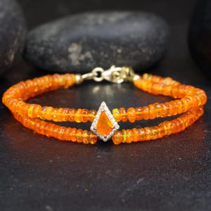 Orange fire kite charm bracelet, Orange opal beaded bracelet, bracelet for women, fire opal jewelry, Vintage fire opal bracelet for her