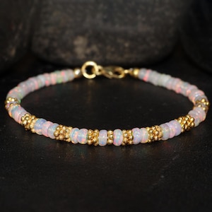 Natural fire opal bracelet, white opal beaded bracelet, Gold Charm Bracelet, Vintage fire opal bracelet, Real opal bracelet gift for her