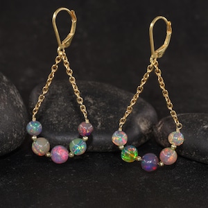 Natürliche Feuer Schwarz Opal Baumeln Ohrringe für Sie, äthiopische Opal Edelstein Handgemachte Ohrring, 925 Silber Ohrringe, Geburtsstein Ohrringe Geschenk