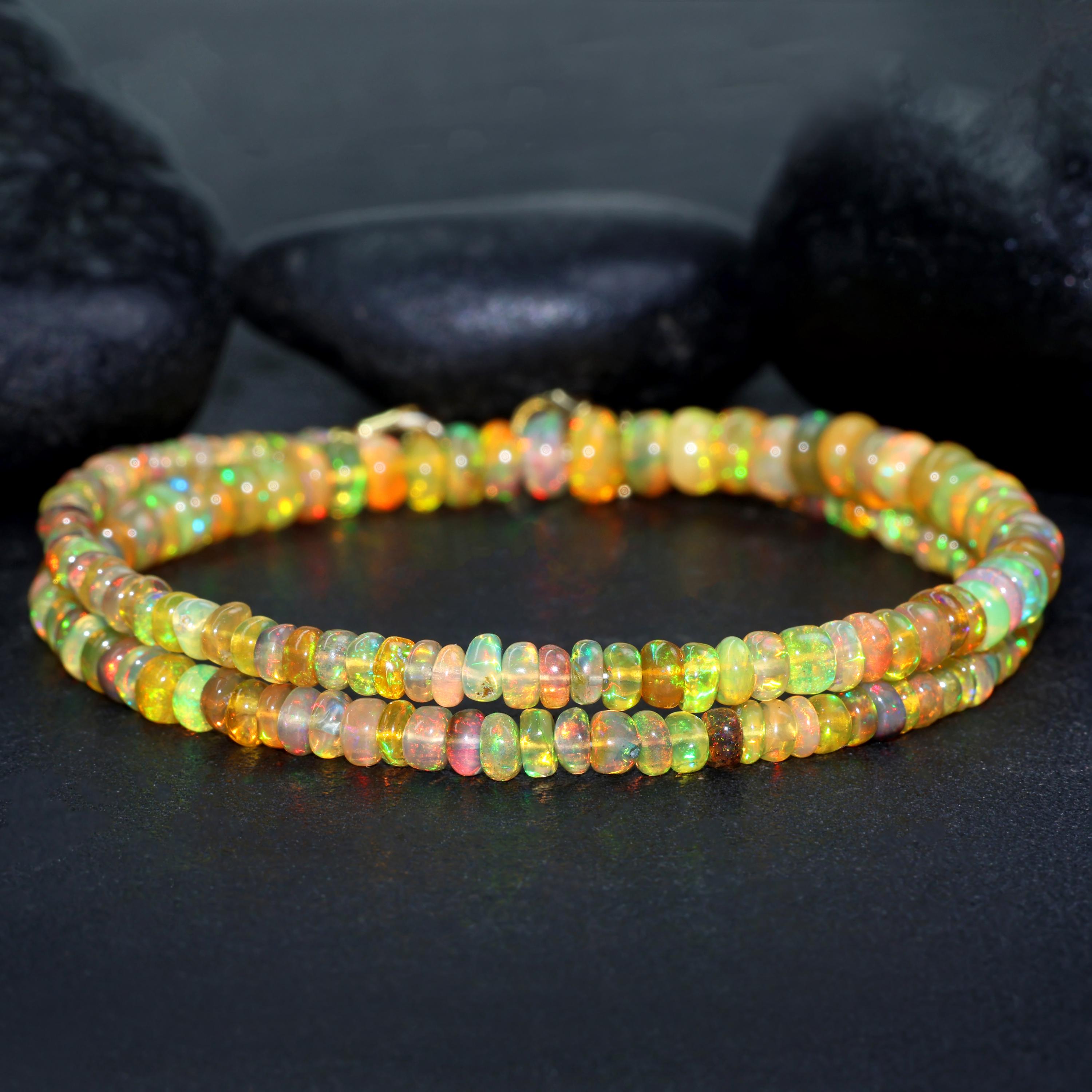 オパールビーズネックレス 女性用イエローファイヤーエチオピアオパールビーズネックレス