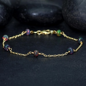 AAA Ethiopian opal beaded bracelet for women, Black opal jewelry, fire opal bracelet , Minimalist bracelet, Fire opal jewelry, Gift for her