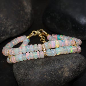 2 Strand natural fire Ethiopian opal beaded bracelet for women, Vintage fire opal bracelet, Natural fire opal bracelet, Handmade bracelet