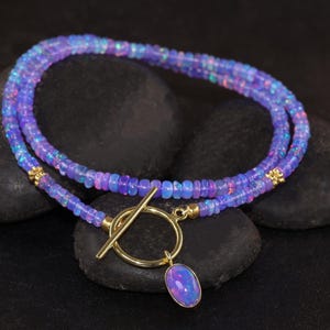 Oval Lavender Opal Gemstone Charm Necklace, Multifire Opal Beads Pendant Necklace, Handmade Opal Charm Jewelry, Birthstone Gift for Her