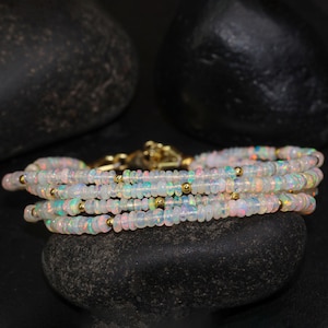 3 Strand white fire opal beaded bracelet for women, Vintage fire opal bracelet, AAA Ethiopian opal bracelet bracelet for women, Gift for her
