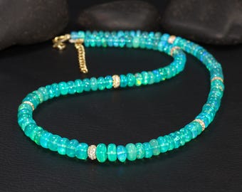 Dainty Green Opal Beaded Necklace, Genuine Gemstone Jewelry, Handmade Opal Necklace, October Birthstone Gift for Mom, Wife Gift