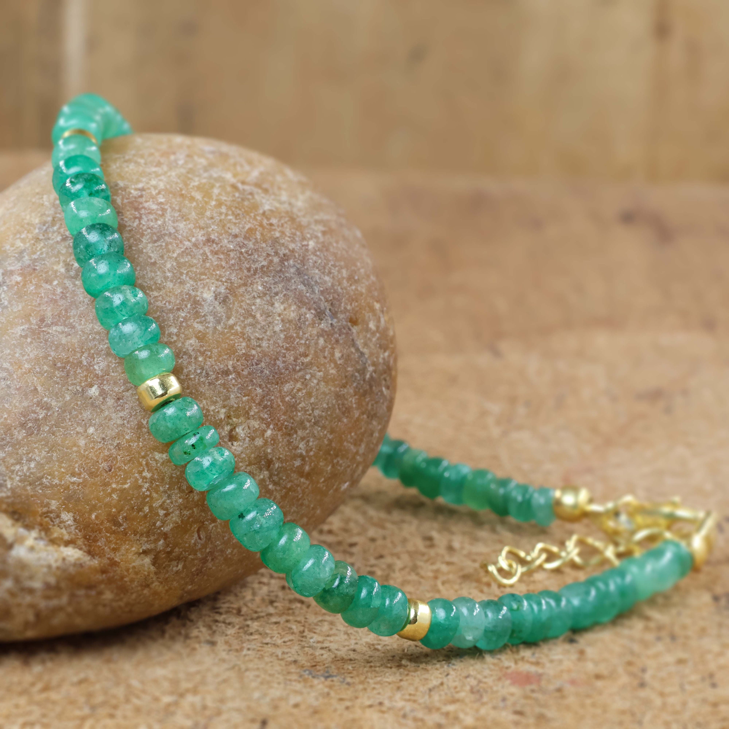 Zambian Emerald Beaded Bracelet for Women, Smooth Rondelle Beads ...