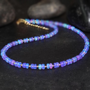 Genuine fire Ethiopian opal beaded necklace for women, Vintage fire opal necklace, Beaded jewelry, AAA Ethiopian opal necklace, Gift for her