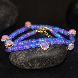 Natural lavender fire Ethiopian opal beads and oval charm necklace for women, October birthstone, rainbow fire opal necklace, gift for her