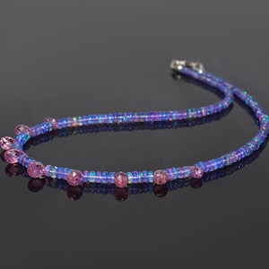 Natural Lavender fire opal beaded necklace for women, October birthstone opal Jewelry, AAA Ethiopian opal Necklace, Fire opal Jewelry