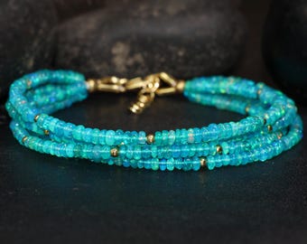 4 Strand Green fire opal beaded bracelet for women, Vintage fire opal bracelet, 925 Sterling Silver bracelet, Minimalist bracelet
