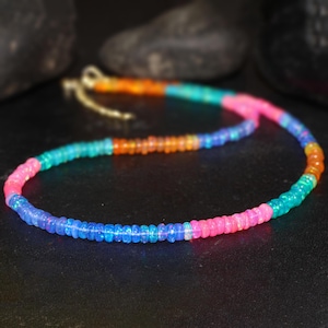 Natural fire Ethiopian opal beaded necklace, Multicolor opal beaded necklace, Vintage fire opal necklace, Real fire opal necklace for her