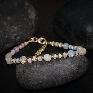 White opal beads bracelet for women, Vintage fire opal bracelet, Gold Vermeil bracelet, Minimalist bracelet, Gift for her, Christmas Gift