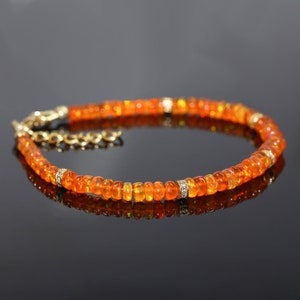 Natural Orange fire opal beaded bracelet, fire opal bracelet, bracelet for women, natural opal jewelry, minimalist bracelet, silver bracelet