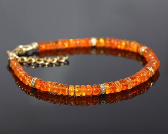 Natural Orange fire opal beaded bracelet, fire opal bracelet, bracelet for women, natural opal jewelry, minimalist bracelet, silver bracelet