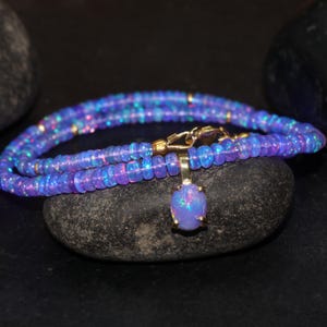 Halsband med lavendel och etiopisk opalpärlor för kvinnor, opalsmycken med oktobers födelsesten, handgjort halsband för henne, etiopisk opal med AAA-motiv
