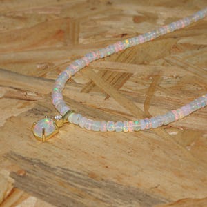 Natural fire Ethiopian opal oval charm pendant, Rondelle smooth opal beaded necklace for women, AAA Ethiopian opal necklace, Gift for her