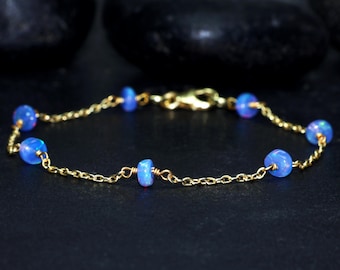 Natural fire Ethiopian opal beaded bracelet for women, Vintage fire opal jewelry, Minimalist silver chain bracelet, Wire Wrap bracelet