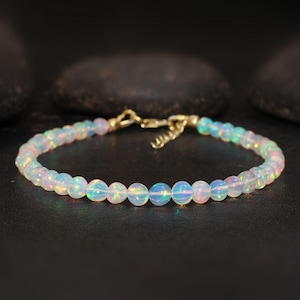 AAA Quality Opal Gemstone Beaded Bracelet, Multifire Ethiopian Opal Round Beads Bracelet, Fire Opal Bracelet, Birthday Gift for Her