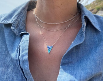 Collar de triángulo de esmalte: colgante de plata de ley 925, joyería nórdica
