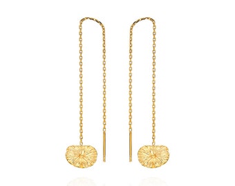 Pendientes de cadena con forma de hongo dorado: joyería natural de plata de ley