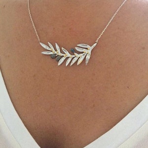Olive Branch Necklace, Dainty Silver Bride Necklace, Nature Inspired Necklace, Statement Leaf Jewelry, Perfect Gift for her, Gift for Mom