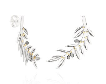 Pendientes de rama de olivo en plata de ley: hojas de inspiración natural