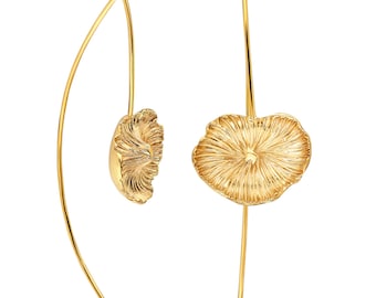 Pendientes largos de gancho con forma de hongo en oro de 18 quilates: plata de ley