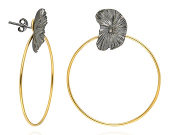 Pendientes circulares de oro: Ear Jackets de plata de ley con rodio negro