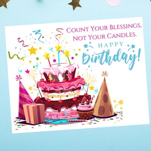 Feliz cumpleaños, tarjetas de cumpleaños contra el edadismo, velas, cuenta tus bendiciones, feliz cumpleaños espiritual