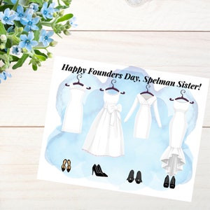 Spelman College, Día de los Fundadores de Spelman, exalumna de Spelman, vestido blanco, mujeres negras, tarjetas de felicitación, tarjetas con notas en blanco, juego de tarjetas