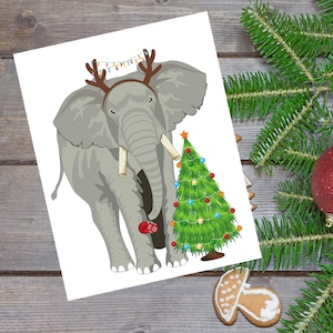 10 tarjetas: tarjeta navideña de elefante, tarjetas navideñas únicas, tarjeta de agradecimiento navideña, tarjetas navideñas en caja, caja de tarjetas navideñas, creativas