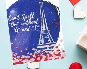 Eiffeltorenkaart, Franse Valentijnsdagkaart, Valentijnsdagcadeau, kaart voor romantici, kaart voor romantische liefhebbers, kaart voor reizigers