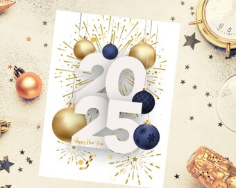 10 Karten-Set - Neujahrskarte, Frohes Neues Jahr 2025 Karte, Frohes Neues Jahr 2025, Neujahrs-Grußkarte 2025, Neujahrskartenpaket, Neujahrswünsche
