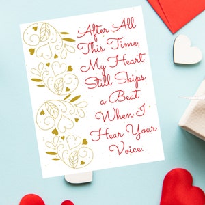 Hear Your Voice Valentijnskaart, romantische kaart, kaart voor hopeloze romantici, Skips a Beat, kaart voor romantici